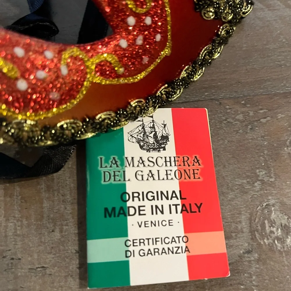 Italian Masquerade Mask, Red and Gold